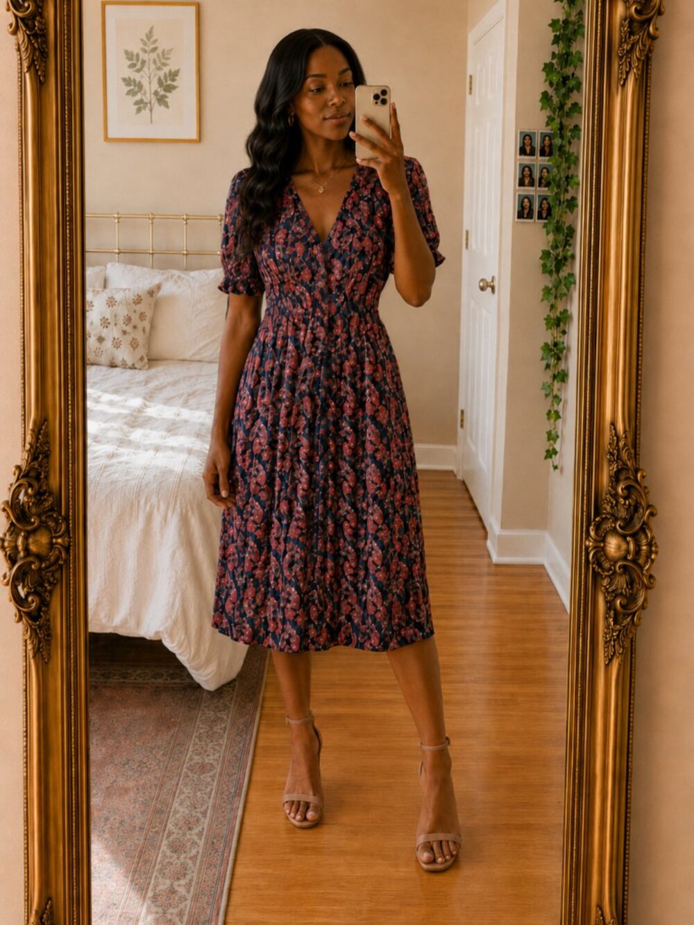 Heroines Floral Button Front Midi Dress Size 4 Pockets Cottagecore NWT